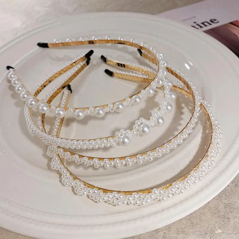 Oem Factory Designer Pearl Headbands For Women Artificial Pearl Lady Headband Headdress Girl Exquisite Intersect Hair Tie Curved