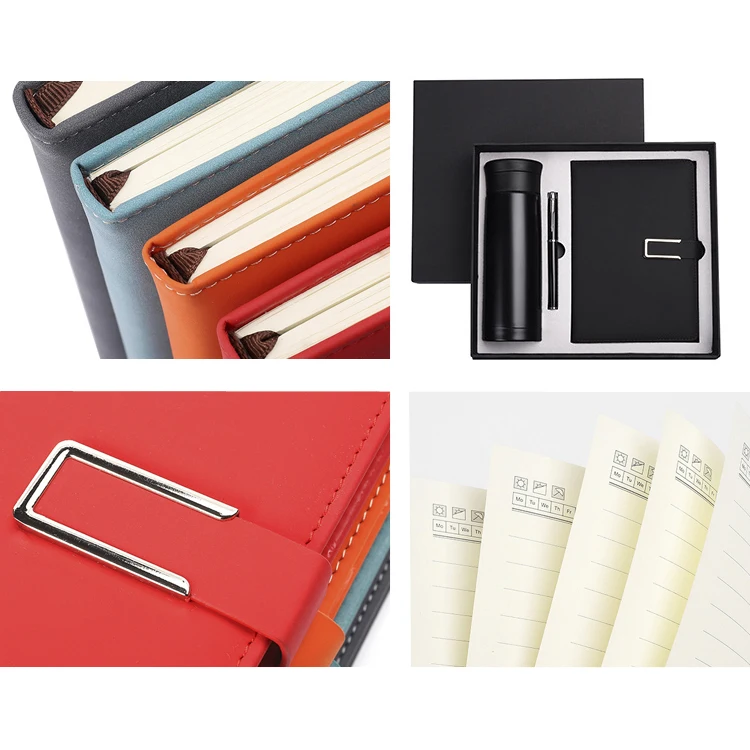 Manufacture high end A5 leather notebook with vacuum cup and pen for business gift set