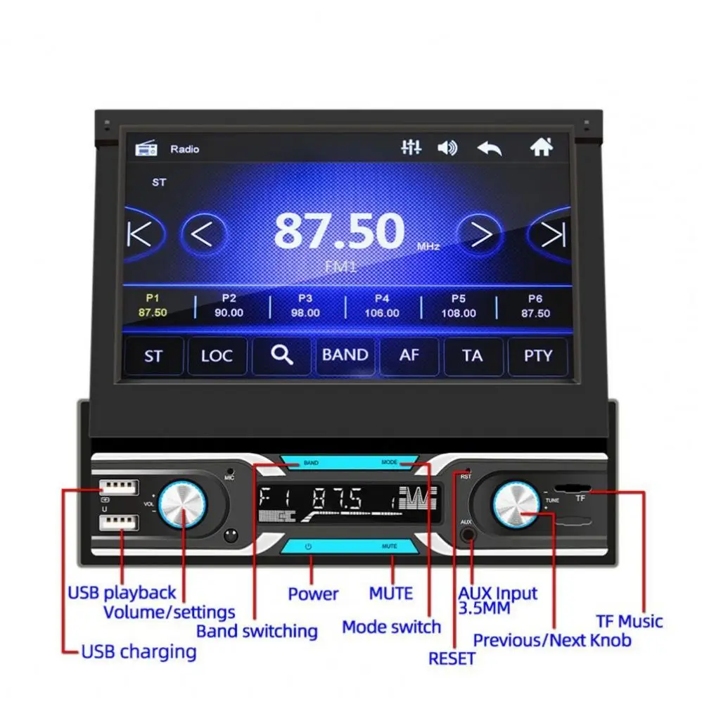 9603 7inch Auto MP5 Player Retractable Screen Blue-tooth Radio FM AM RDS Multi-media Player for Vehicles