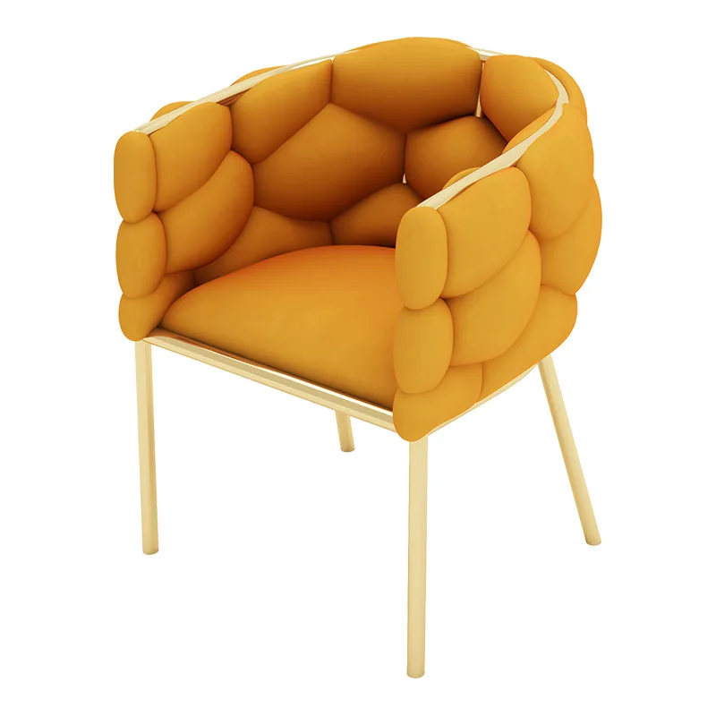Classic unique design armrest living room luxury leisure pink velvet cafe dining chair with golden metal leg