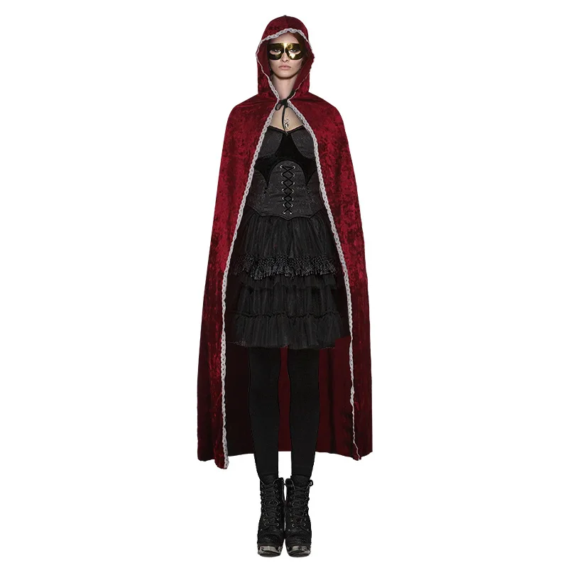 Regal Red Queen Magic Cape Halloween Ball Cospaly Witch Vampire Halloween Costumes for Adults Women Men Family 1 Piece Tops