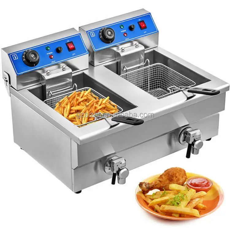 OEM Restaurant Kitchen Frying Equipment Commercial 2 Tank 2 Basket Electric Chicken Fries Fat Deep Fryer