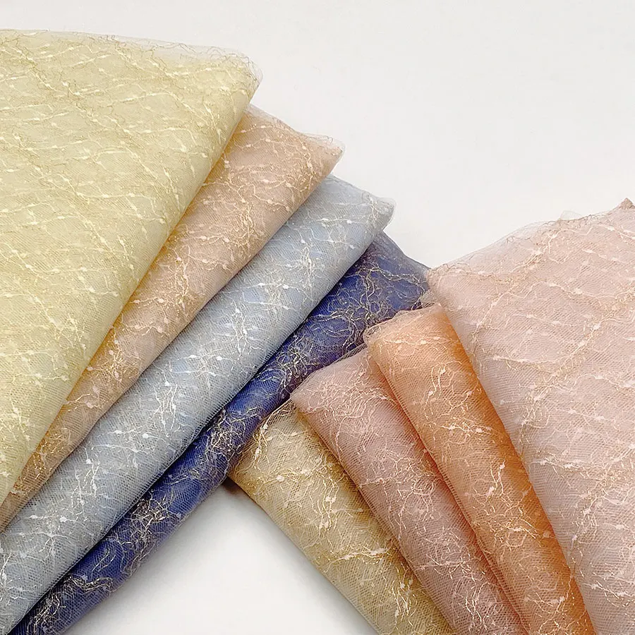 Hot designer fancy luxury veil wedding rhombus jacquard lace shinny lurex metallic mesh tulle nylon fabric for girls dress