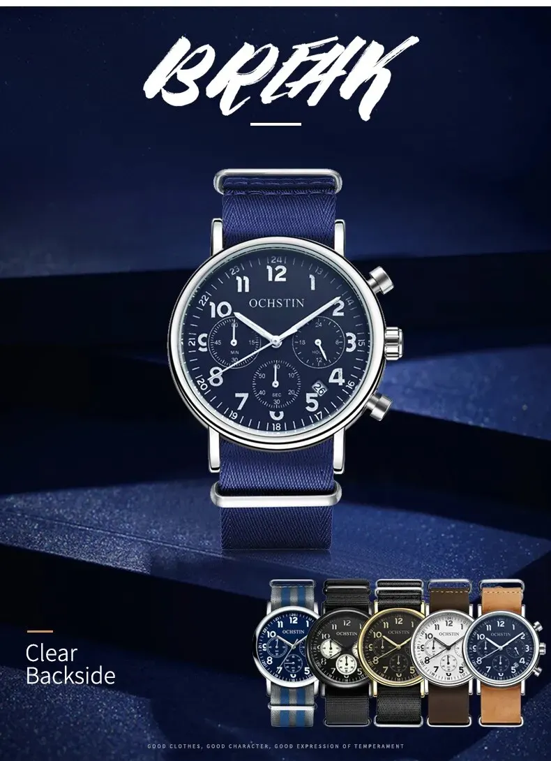 OCHSTIN GQ081A 2024 Pilot Mens Watches Luxury Cowhide Leather Luminous Quartz Man Retro Wrist Watch Vintage Chronograph Clock