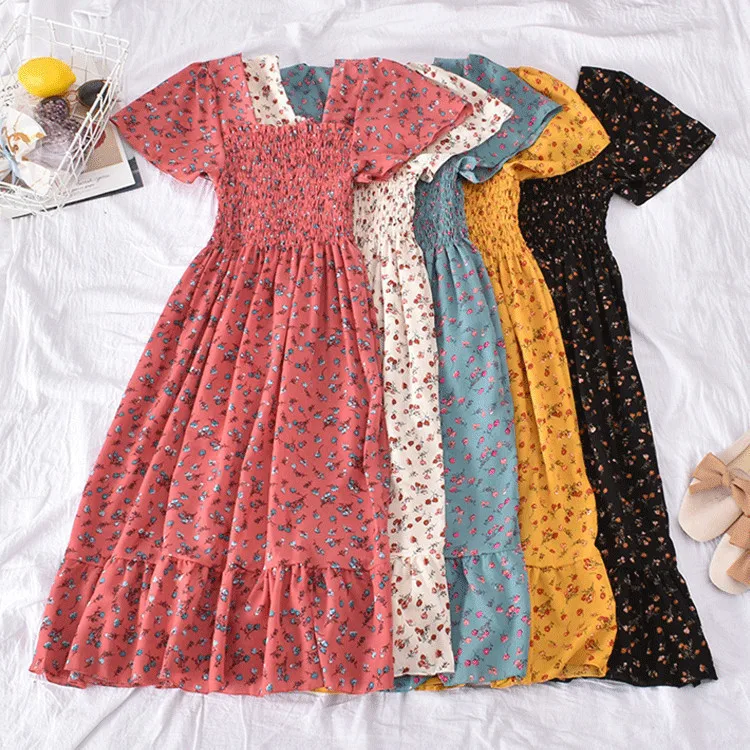 Floral Print Elastic muslim prom bangkok cheap casual  classy  corset lolita  macy  Womens Dresses