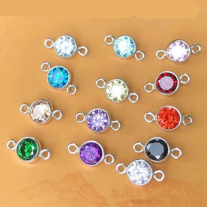 925 sterling silver Zircon Charm A Grade Zircon Birthstone Connector 4mm Double Ring connector Jewelry accessories
