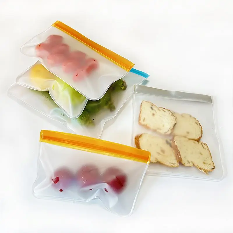 Reusable PEVA BPA Free Food Bag Freezer Stand Up Food Storage Bag Silicone Waterproof Top Kitchen Organizer Fresh Shut Bags
