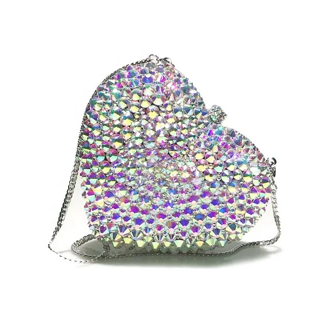 Amiqi MRY109 High quality handmade heart shape crystal and rhinestone evening bags