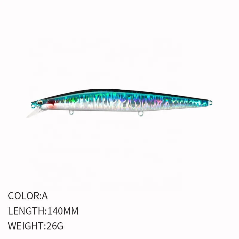 China Factory Sell Long Throw 140mm 26g Minnow Sinking Bait Freshwater Bass Saltwater Sea Fishing Bait