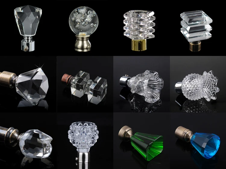 Stardeco various kind of fashion crystal finial curtain pole stainless steel curtain rod sets with accessories