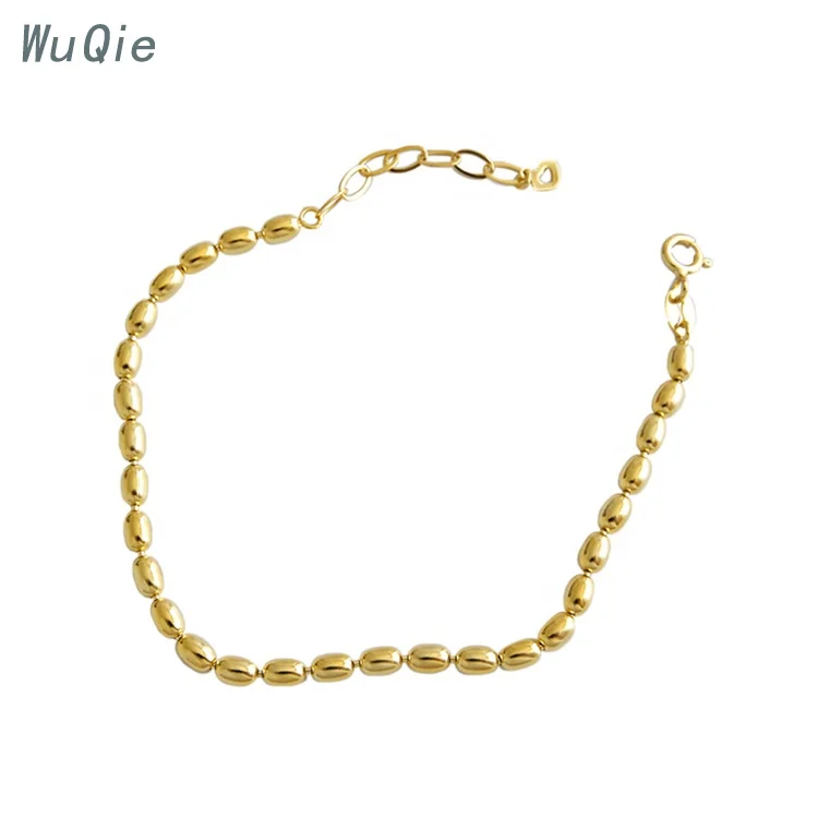 Wuqie S925 Sterling Silver Gold Plated Oval Bead Bracelet Wild Beaded Bracelet Bangles