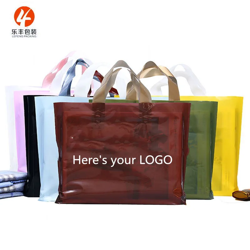 Poly Custom Plastic Shopping Bags Soft Loop Handle Plastic Bag Carrying Bag with Custom Logo