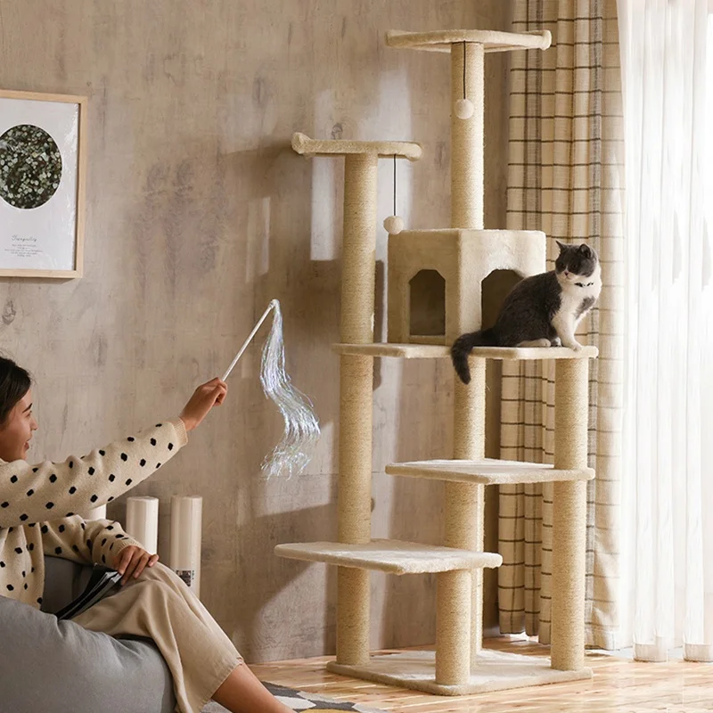 Cat jumps pole large climbing frame jumping platform cat climbing frame