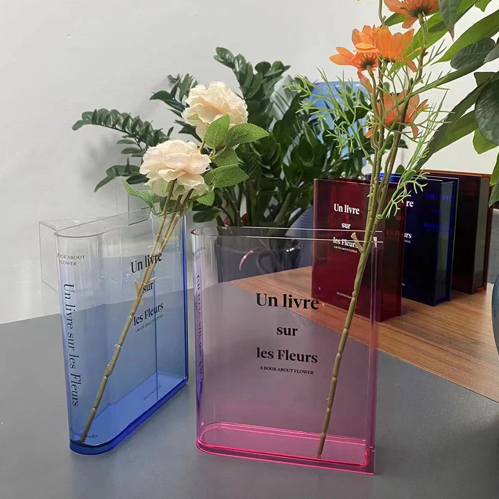 2023 Hot selling Nordic Luxury Crystal Acrylic Vases For Wedding Center Table Book Shaped Flower Acrylic Vase