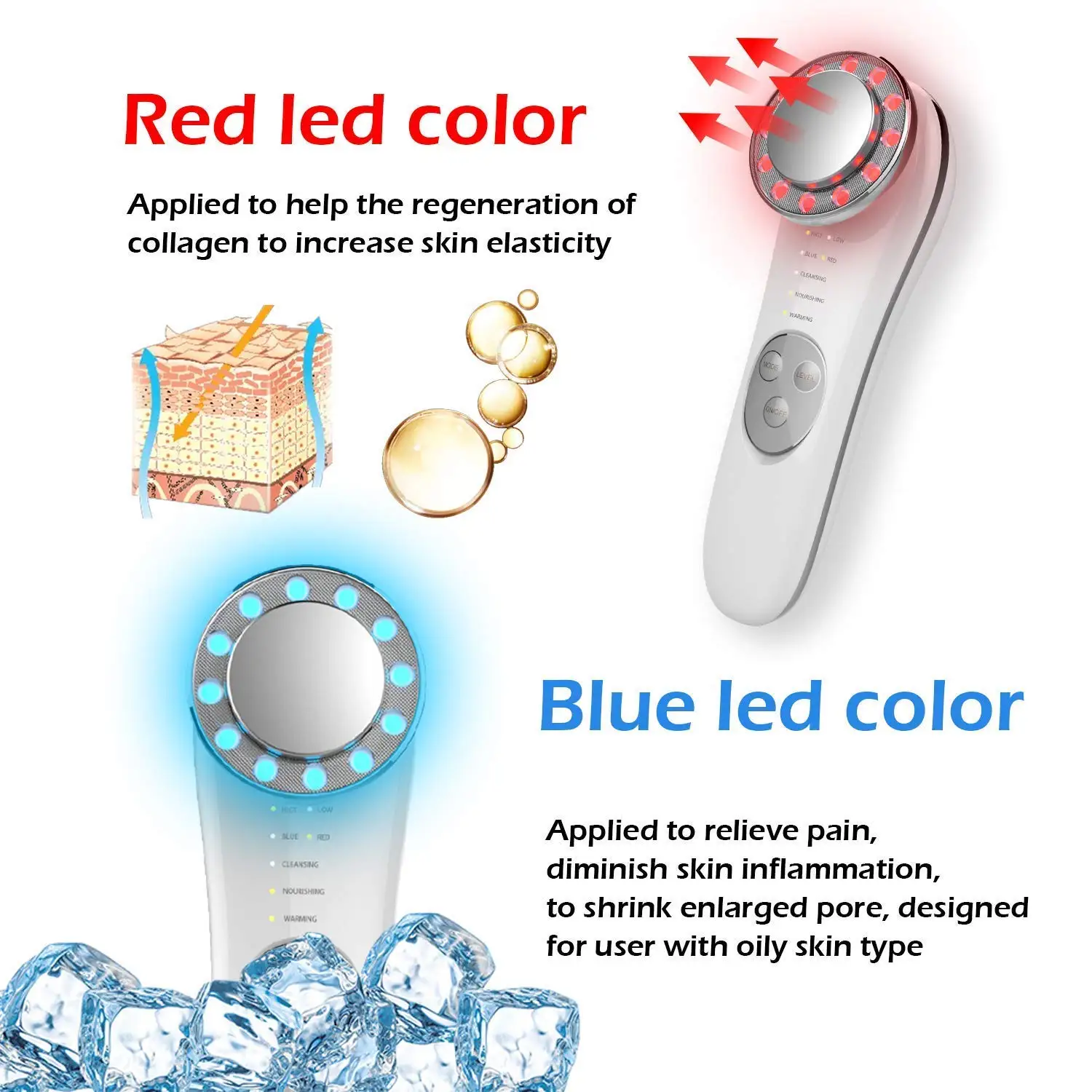 7 in 1 Face Cleaner Lifting Machine LED Blue & Red Light Wave High Frequency Promote Face Cream Absorption Face Massager