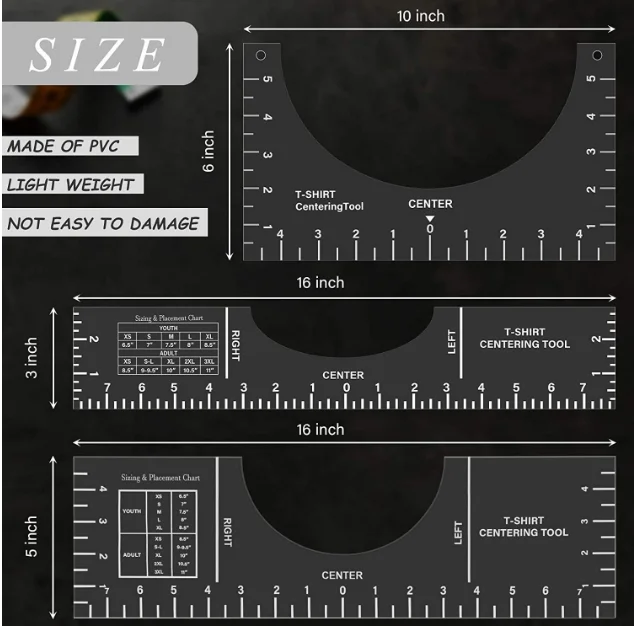 
T-shirt guide ruler 3-piece round neck calibration tool sewing ruler centering alignment tool ruler 