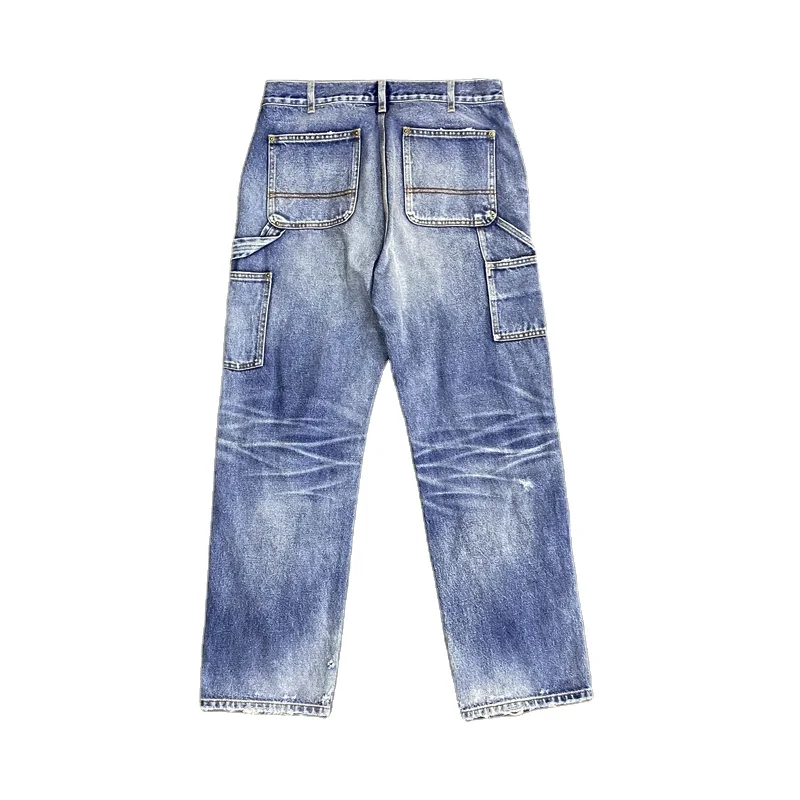 Custom High quality vintage heavy wash distressed ripped CARPENTER FLARED JEANS