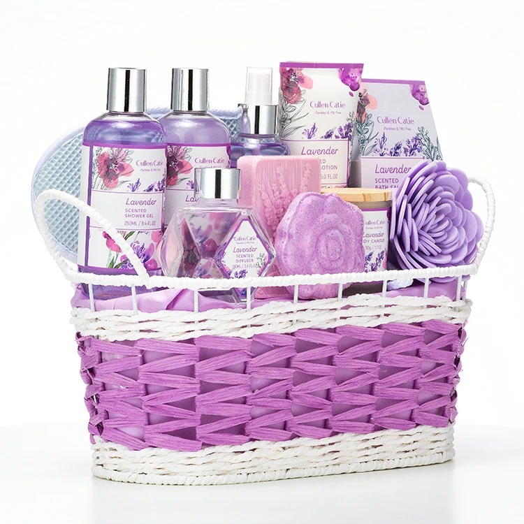Wholesale Shower Gel Lavender Bath Spa Gift Kit Women Bath And Body Care Set with Travel Bag