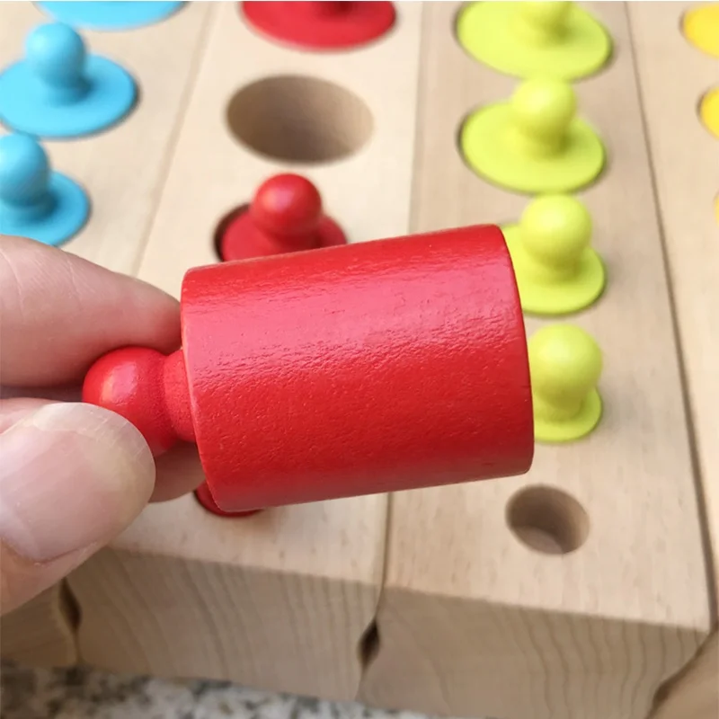 Hot Selling Montessori Baby Wooden Toys Log Small Socket Cylinder Building Blocks Educational Toys