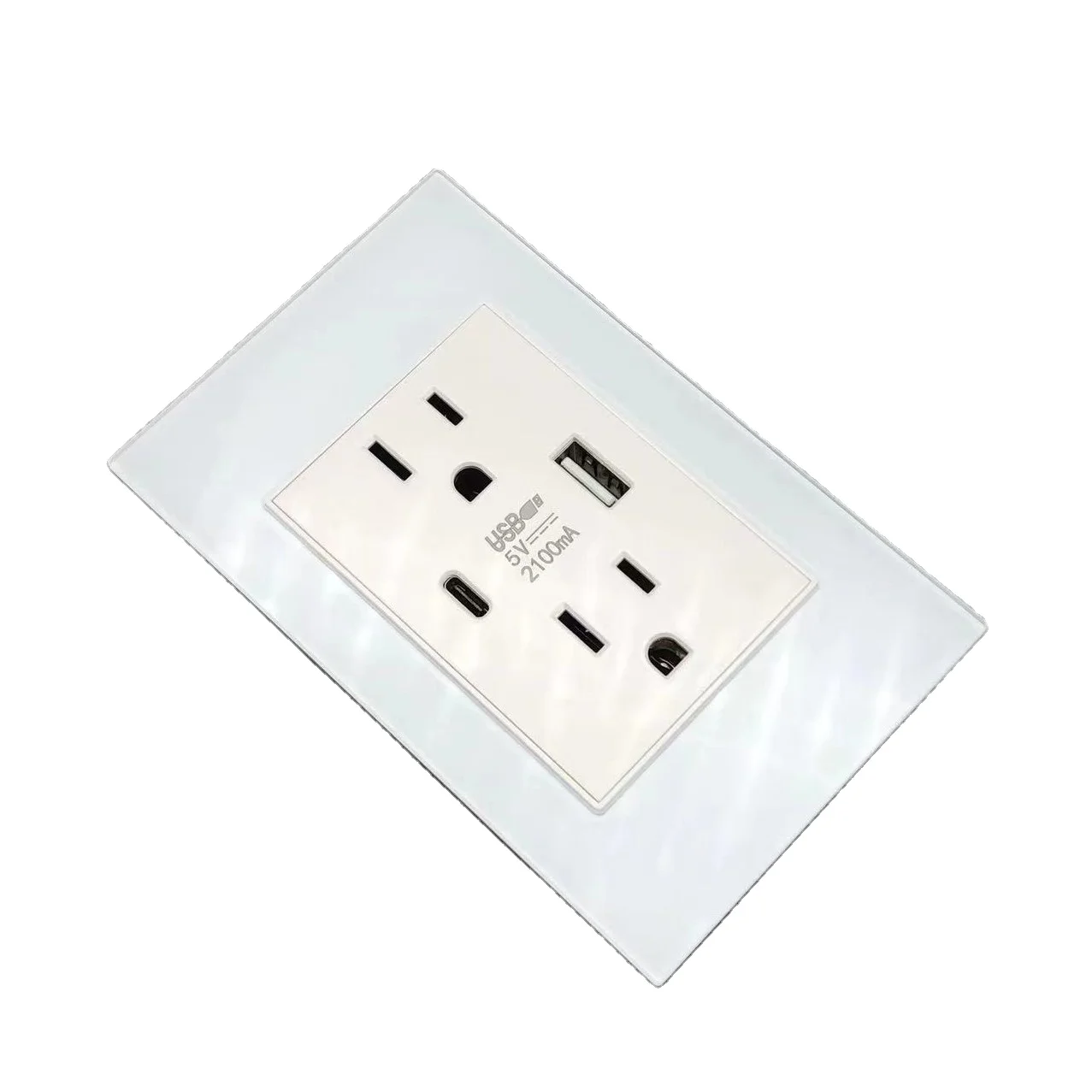 Kaisi Glass panel US standard wall Socket TYPE-C 2.1A USB-A  Wall Outlet Outdoor socket
