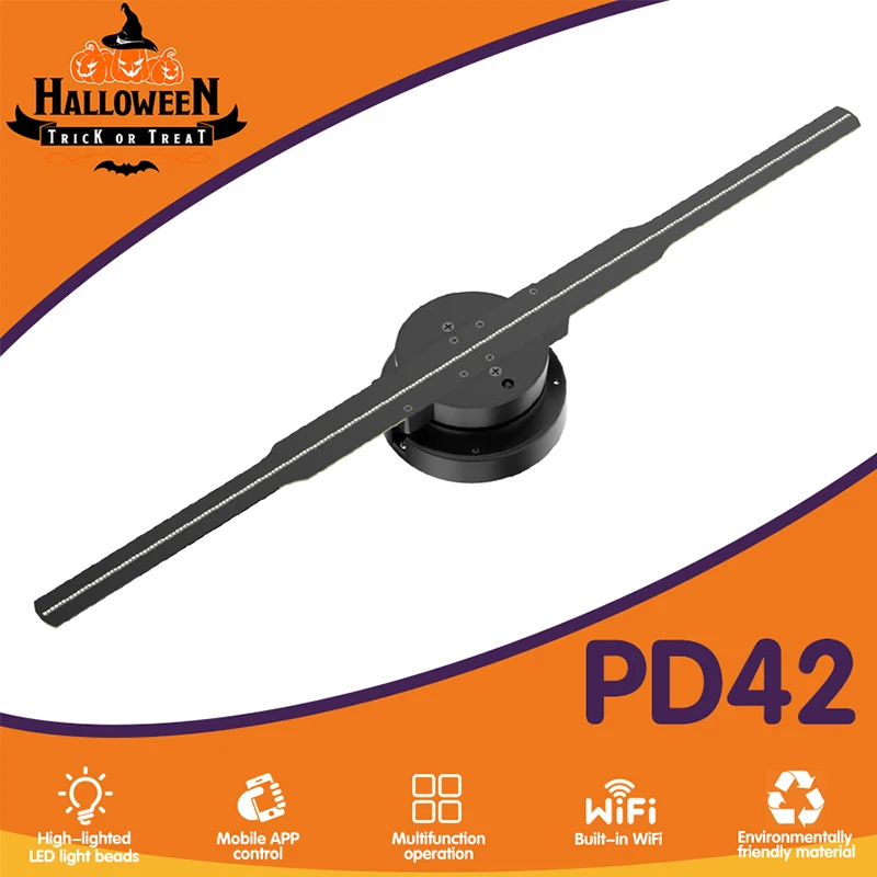 Halloween Decoration 3D Hologram Fan 42CM WiFi Hologram Fan Projection Video Upgrade 3D Hologram Advertising Display