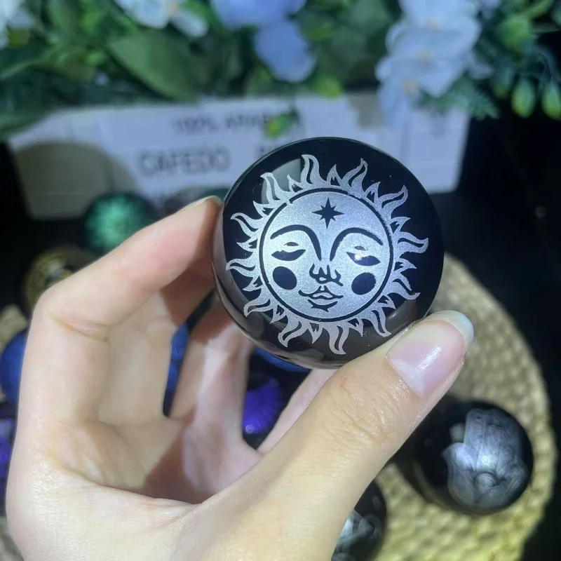 Wholesale Healing Stones Crystal Black Stone Ball Beautiful Polished Sun Craft Purple Color Sphere for Decoration