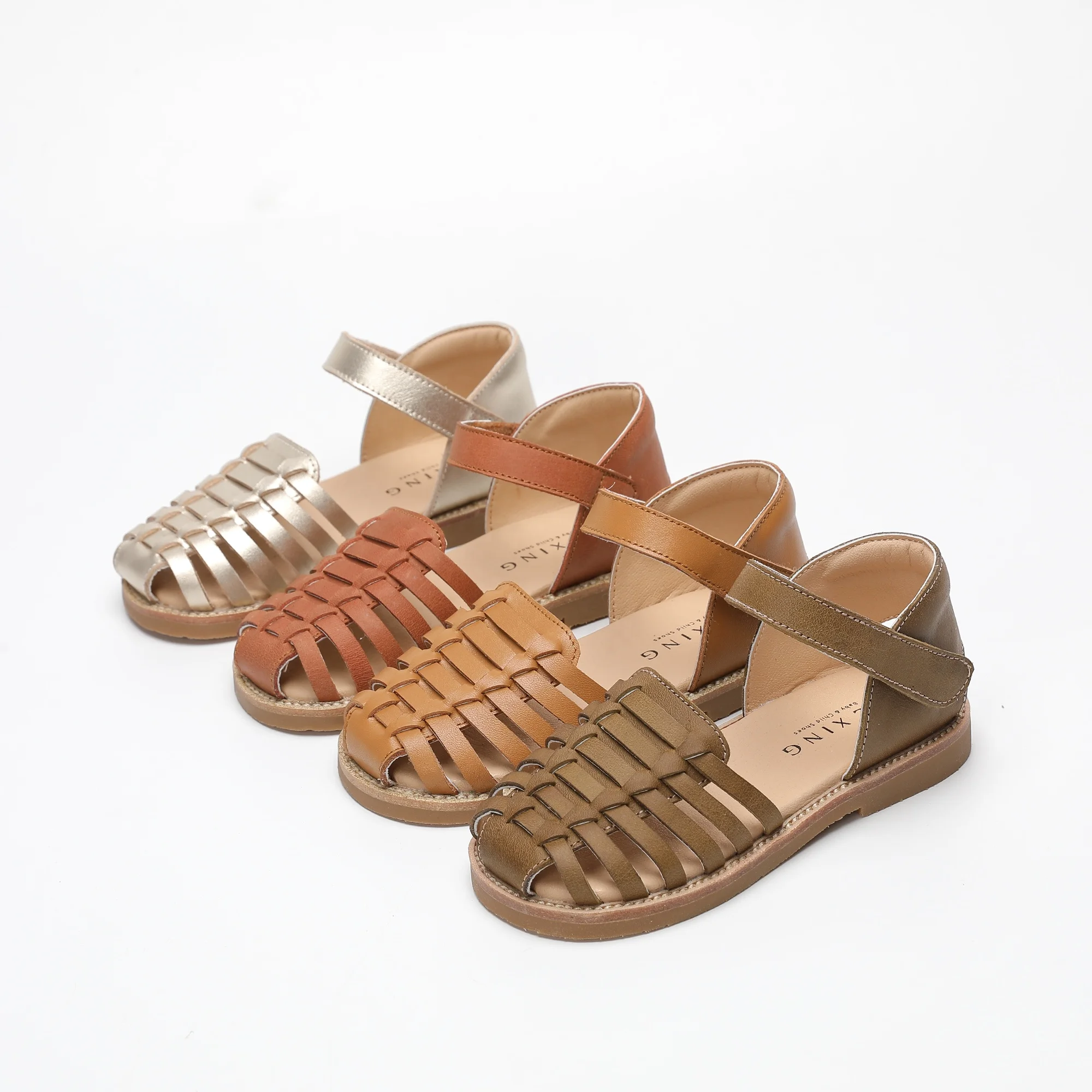 Breathable Unique Toddler Kids Handmade Weave Leather Sandals Summer Shoes with Rubber Sole