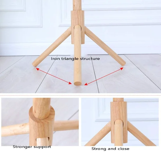 Custom solid wood simple rack practical coat rack floor triangle bracket tree hook single pole hanger