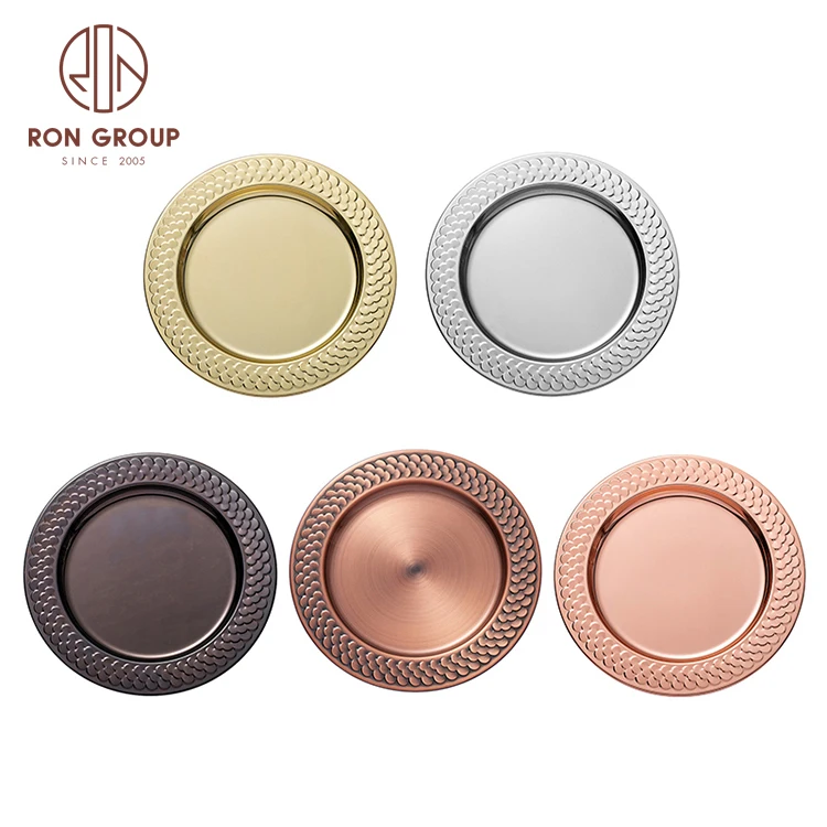 Wholesale 30cm Stainless Steel Serving Dish for Party Elegant Rice Panicle Tray Dinner Plate Metal Gold Charger Plate