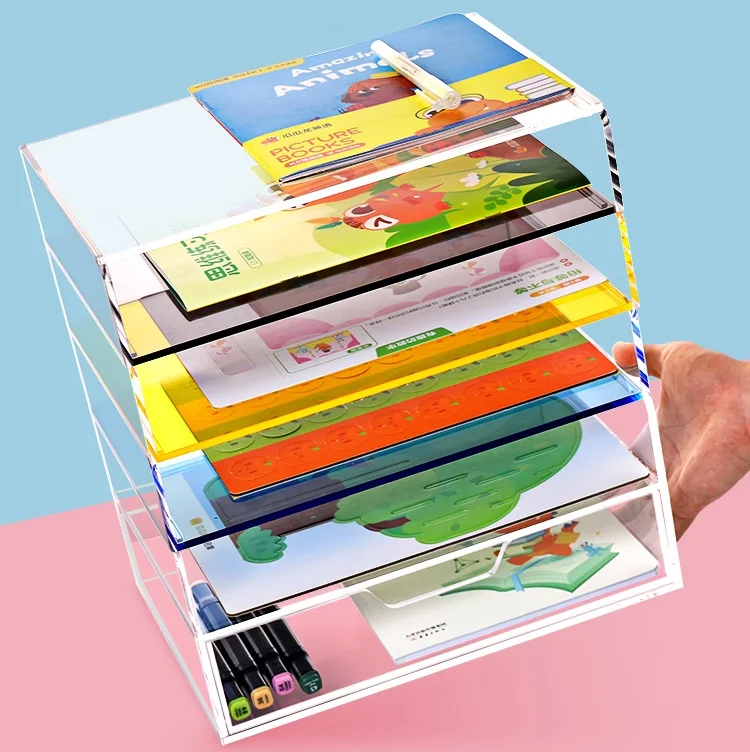 Factory customized Acrylic multi-layer stackable classification books file frame desk shelf bookshelf desktop organizer