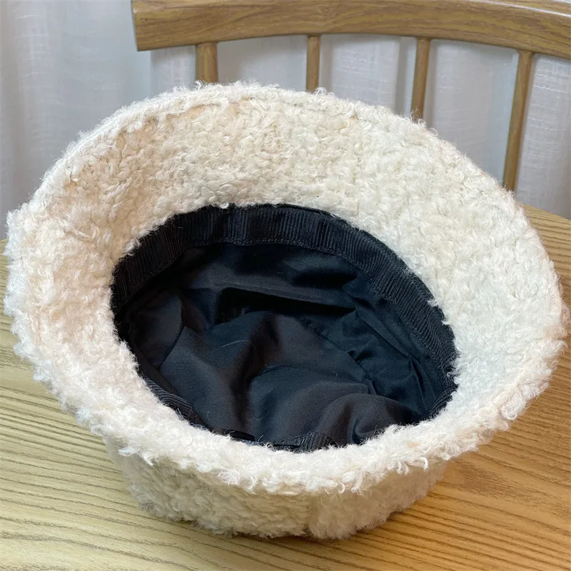 MOTE-ZA314 High Quality Frog Lamb Hair Fisherman Hat cute bucket hats Wool Hats Warm Women Winter Cap