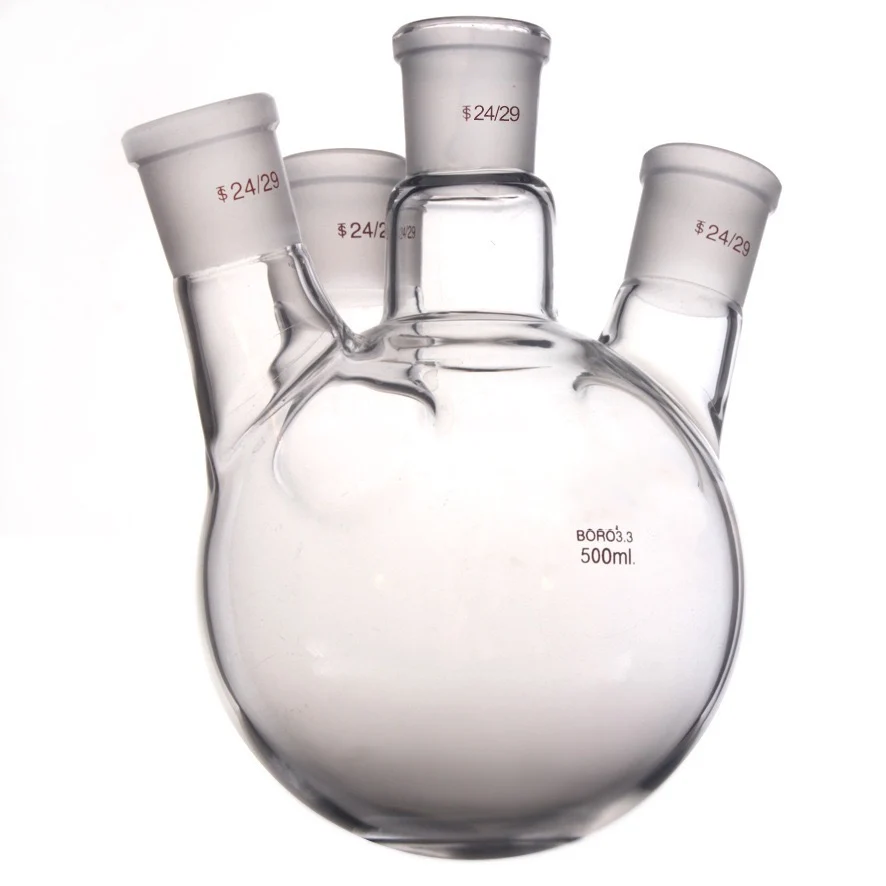 China manufacture four neck round bottom flask for chemical lab