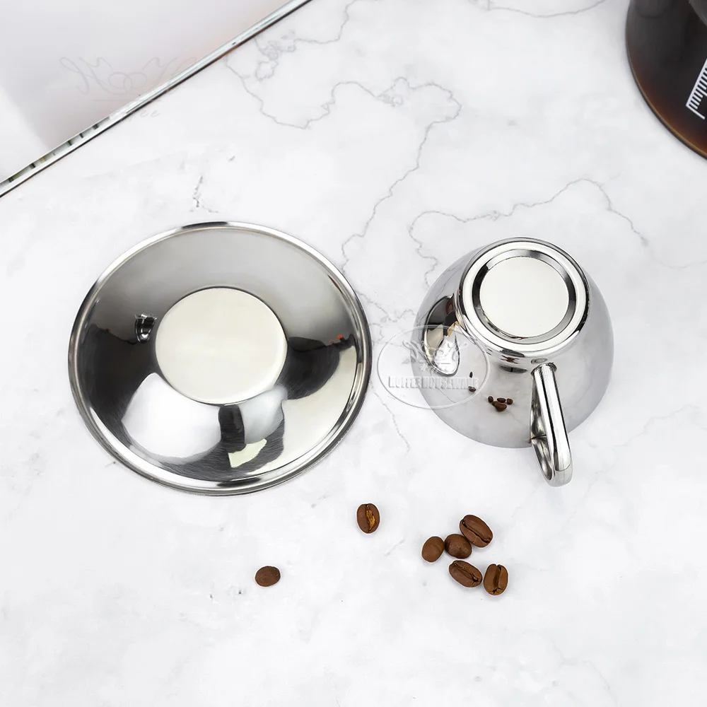 Valentine Double Wall Coffee Cup Set Stainless Steel Insulated Espresso Mug Tea Cup Set With Saucer Dish For Cappuccino Latte