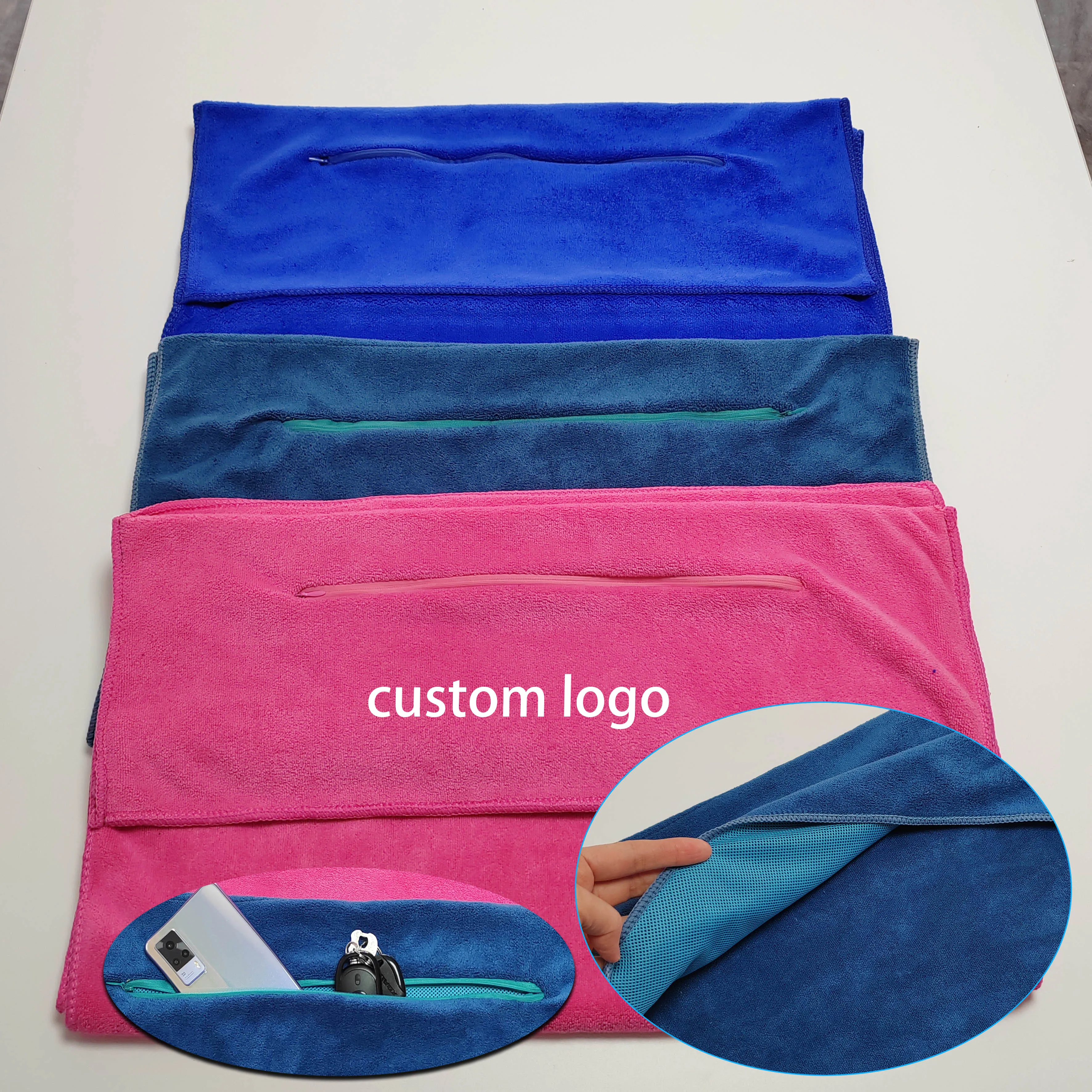 gym towel custom design logo salon sport fitness weight bench towel with hood zipper pocket logo embroidery Sport Gym Towel