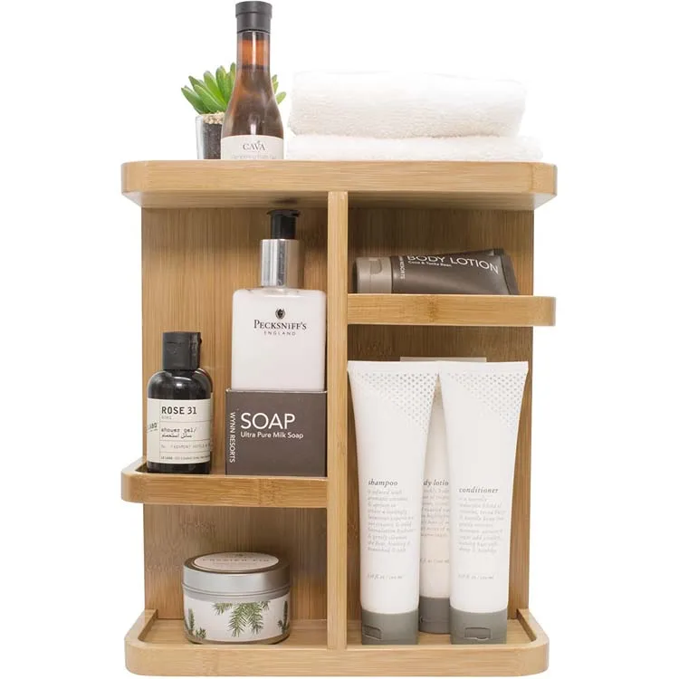 bamboo wooden 3 tier dressing table makeup storage rack , table cosmetic organizer