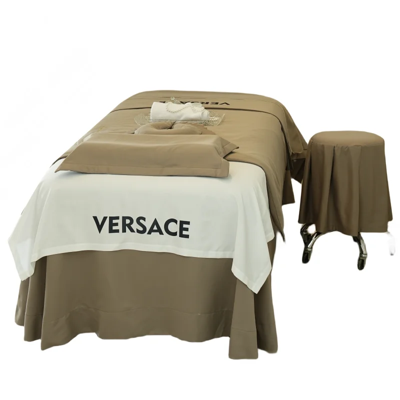 2023 summer fashion design Coffee 4Pcs Massage Bed Sheet Sets Salon Massage Bed Cover with customized logo