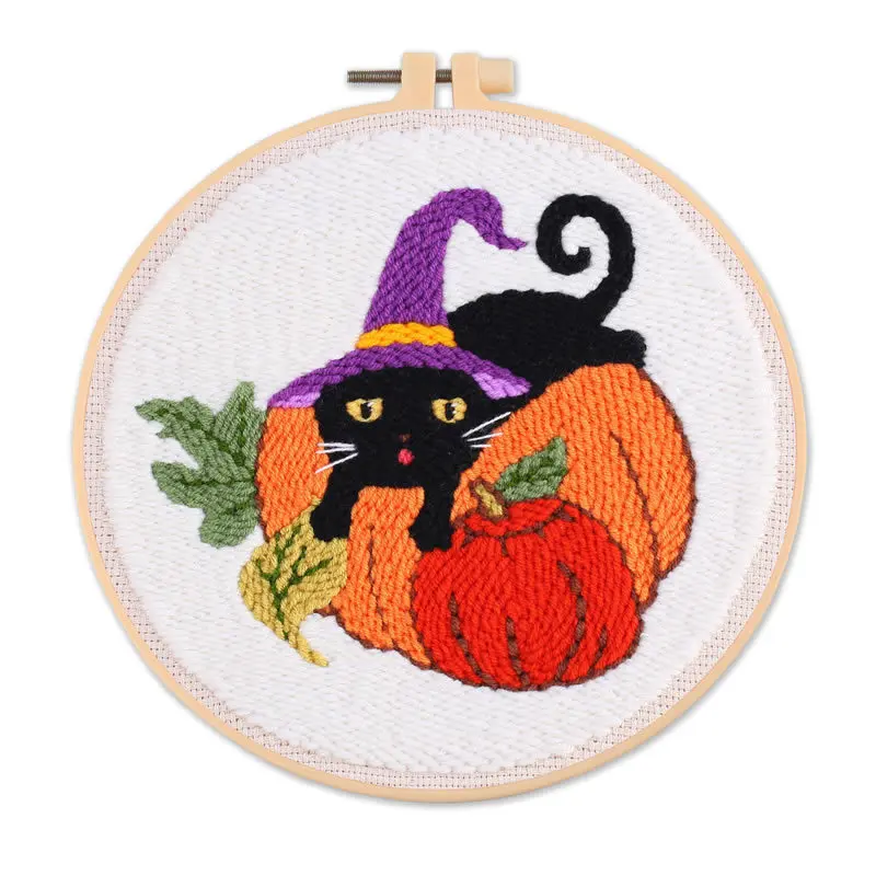 Halloween Punch Needle Kits for Beginner Embroidery Starter Kit Punch Needle with Punch Needle Fabric,Hoops,Yarns,Sewing Needles