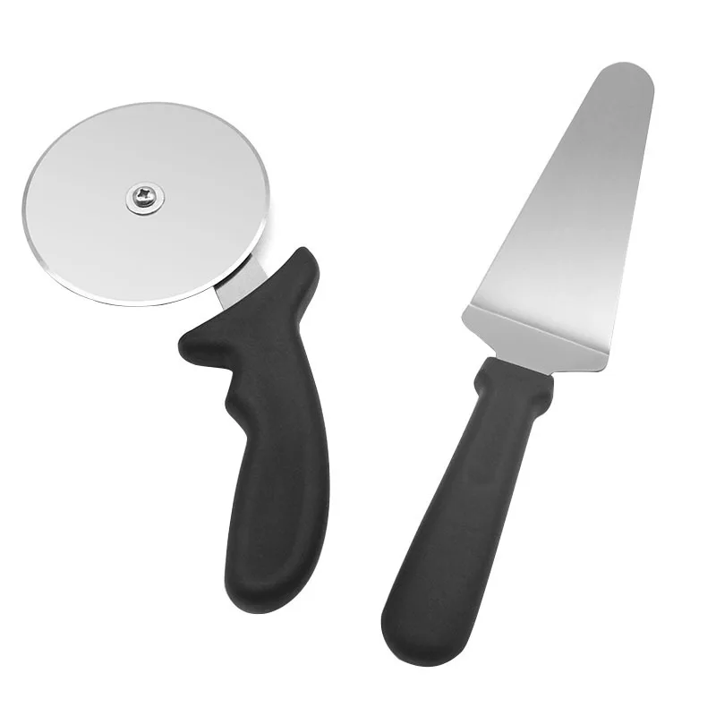 2Pcs/set Triangle Pizza Peel Pizza Cutter Wheel Stainless Steel Black Handle Pizza Tools Kit