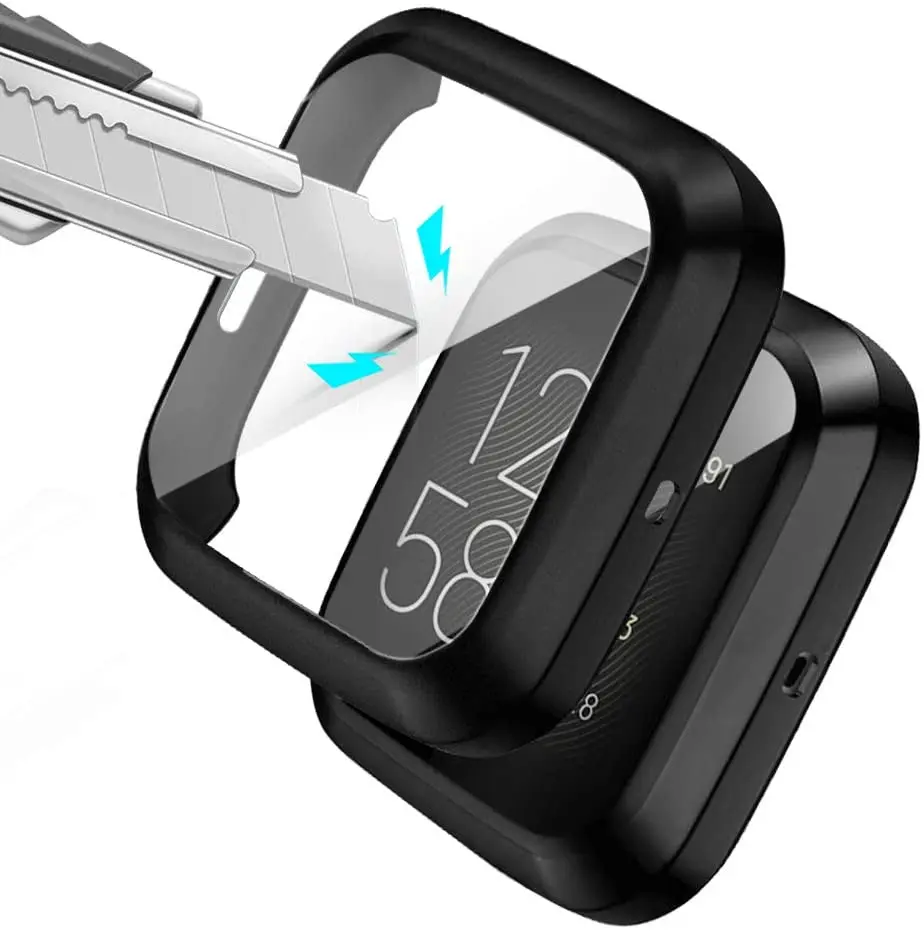 Защита экрана для Fitbit Versa 2 со встроенным закаленным стеклом, защита экрана, полное покрытие, бампер