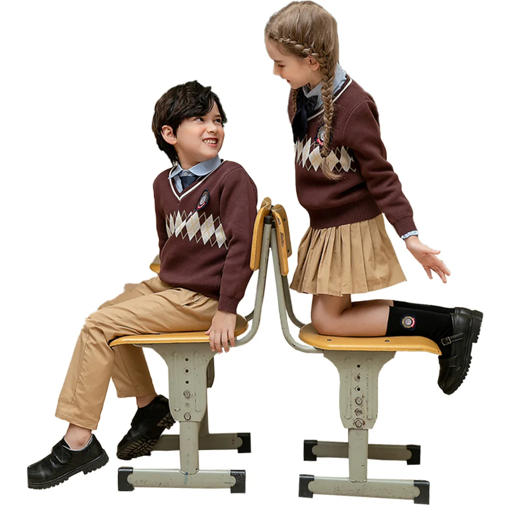 
England style school uniform custom 100% cotton long sleeve pullover fashions crewneck sweater for kids 