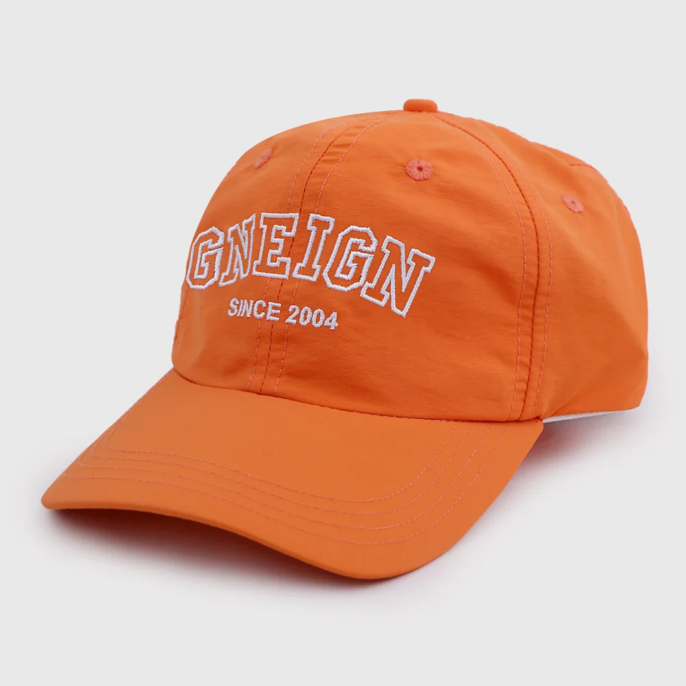 orange quick dry waterproof unstructured adjustable ripstop rip stop embroidered logo 6 panel nylon hat baseball running cap