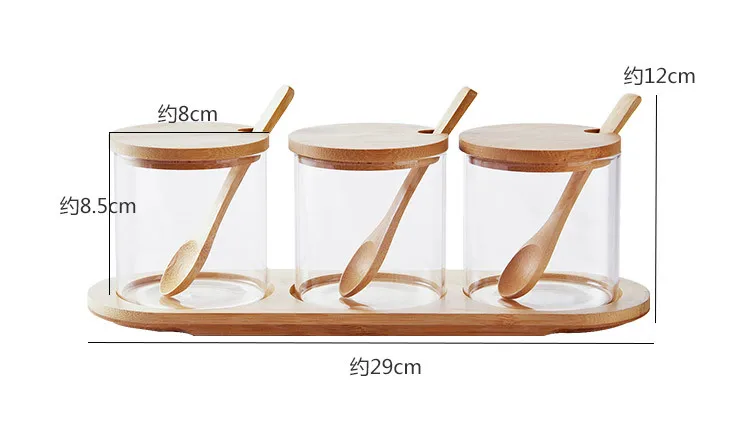 250ml Kitchen Glass Spice Sugar Salt Storage Canisters Set With Bamboo Lids And Spoon