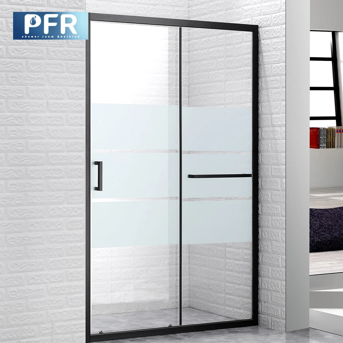 Hot sales custom size bathroom black aluminium alloy sliding door smart glass shower shower enclosure