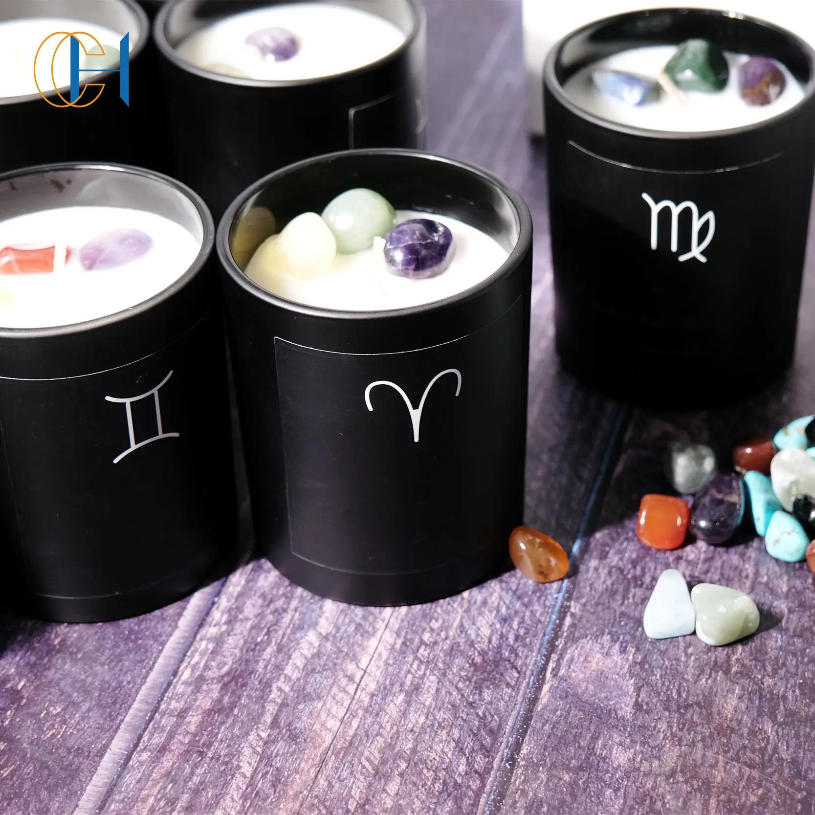 Custom Logo Black Constellation Candle Holder Matte Black Color Empty Container Wide Mouth Glass 12 Zodiac Candle Jar