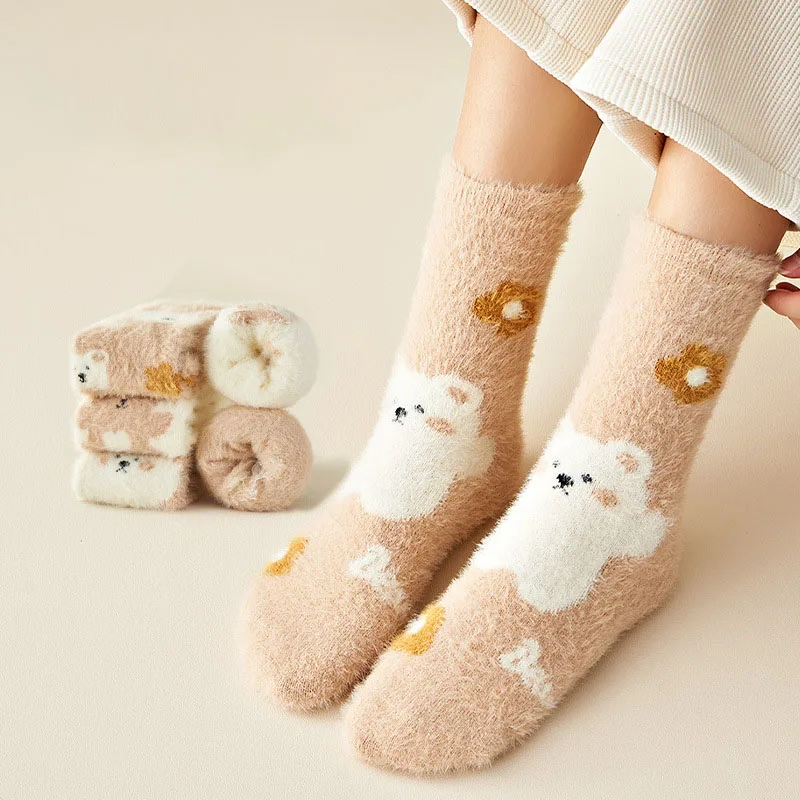 2024 Winter warm thick soft fuzzy socks Cute Room Slipper Bed Sleep Socks Unisex Fluffy Cozy coral fleece crew socks For Women