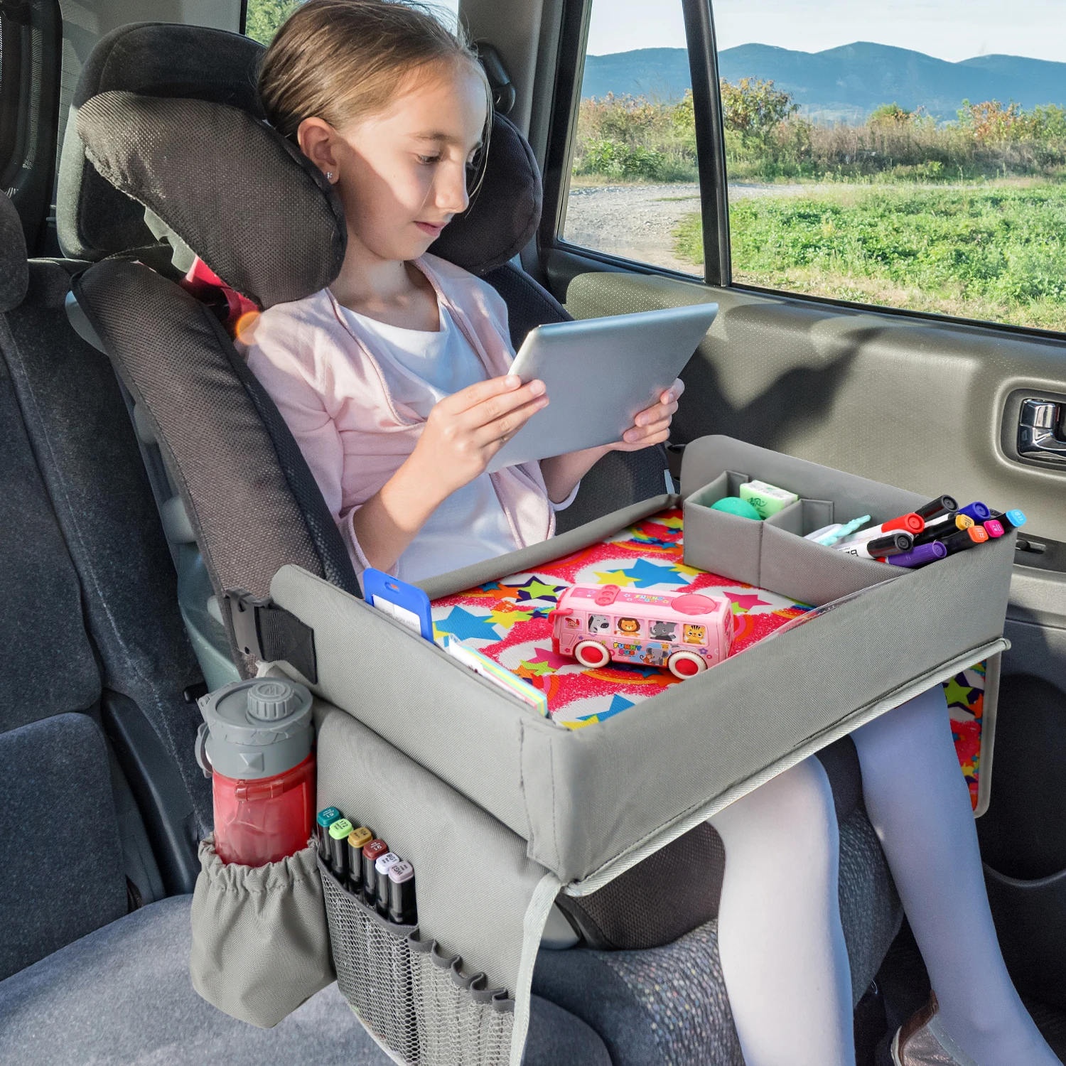 Kids Car Travel Seat Tray Baby Stroller Tray Airplane Play Table Activity Organizer Snack Lap Tray