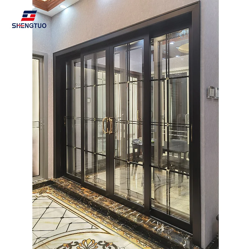 Hot selling lattice decorated aluminum frame doors and windows office meeting room double layer glass soundproof sliding door