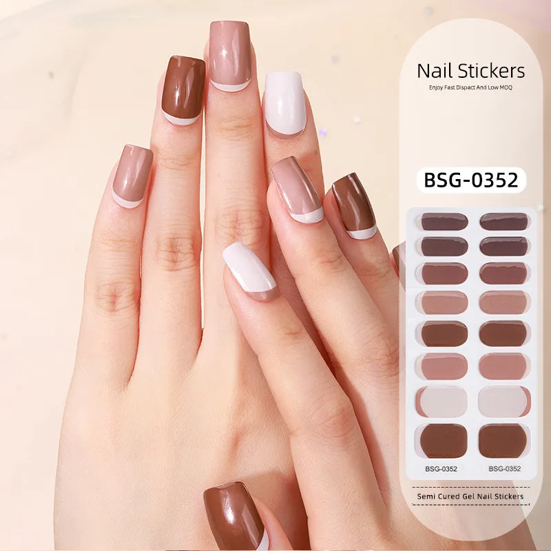 BEAU FLY 2024 new Gold Stamped White 20pcs 3d uv gel nail sticker Semi Cured Gel Nails Stickers for DIY