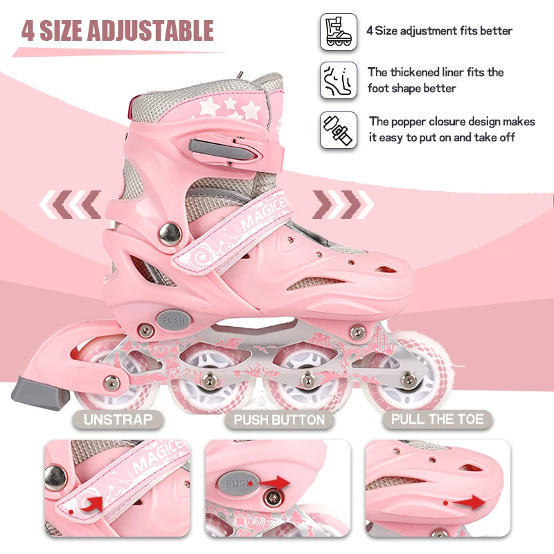 Fashionable Adjustable 4-Wheel Flashing Roller Skates Adults Kids Custom Logo Factory Professional Inline Skates Outdoor Use