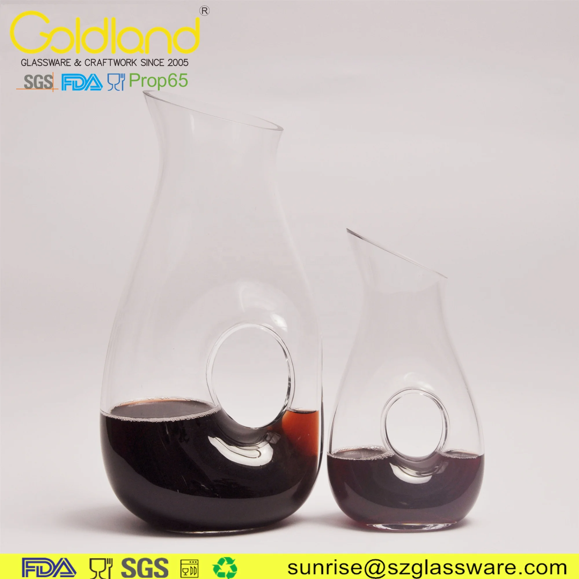 Amazon hot sell oblique wine decanter with hole custom small glass wine carafe 330ml